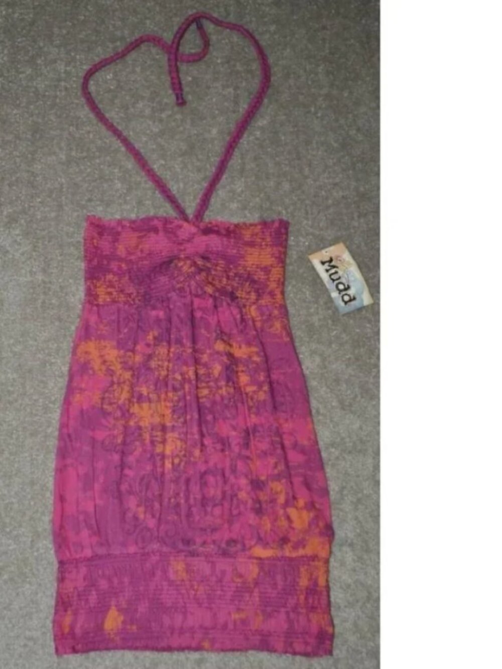 Mudd Halter Tunic Jr S Pink Braided Straps Tie Dye Banded Hem Stretch Teen Girls